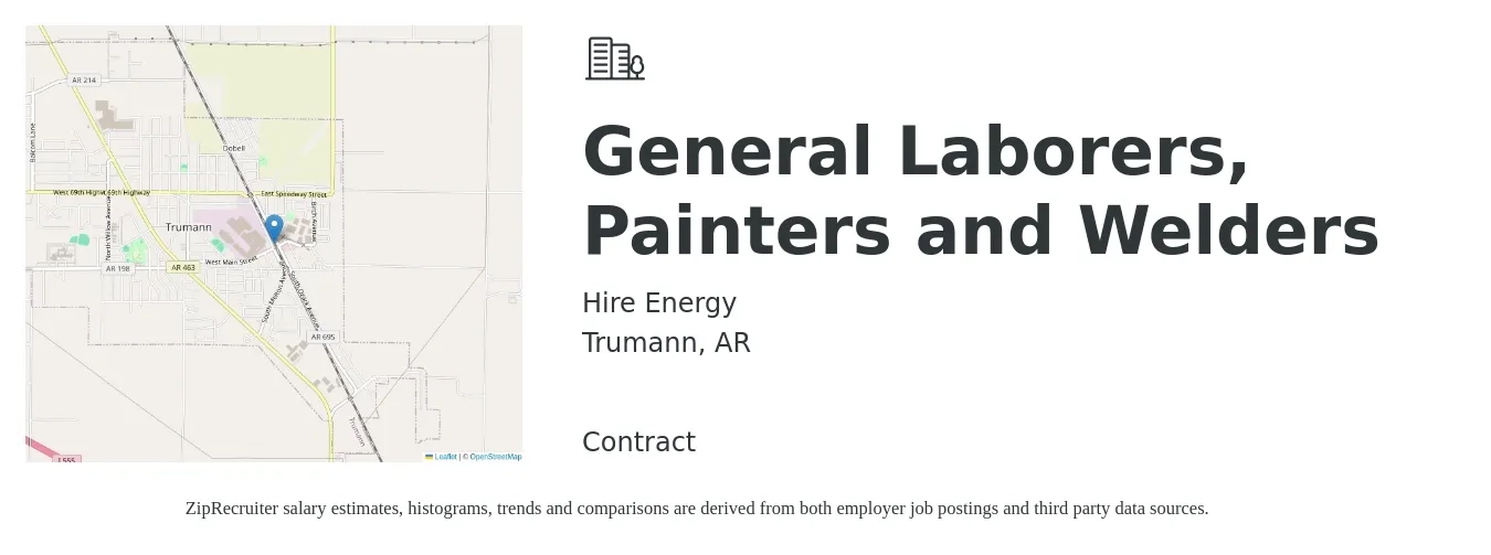 Hire Energy job posting for a General Laborers, Painters and Welders in Trumann, AR with a salary of $15 to $19 Hourly with a map of Trumann location.
