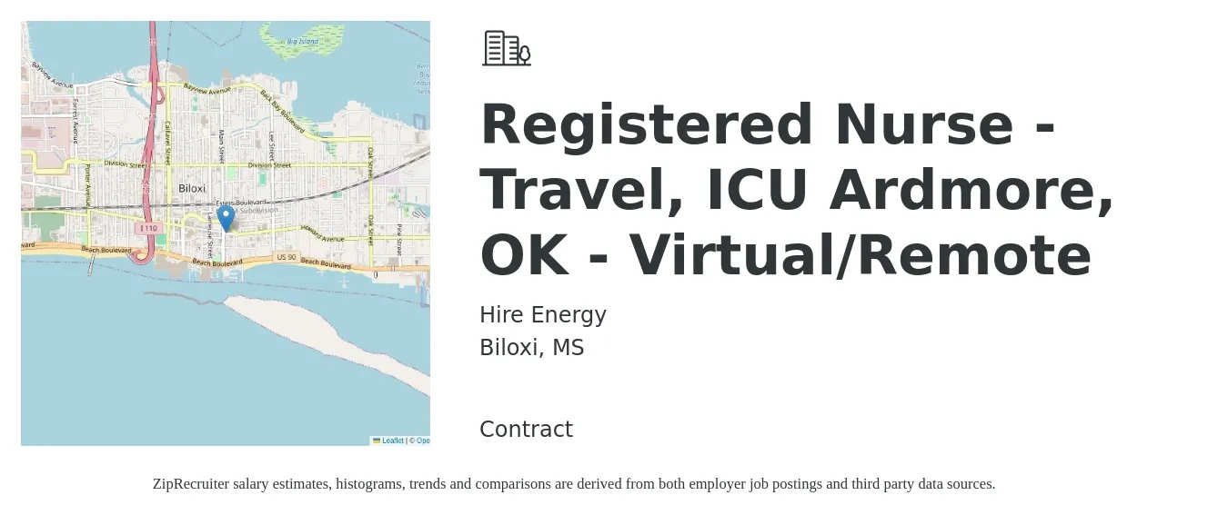 Hire Energy job posting for a Registered Nurse - Travel, ICU Ardmore, OK - Virtual/Remote in Biloxi, MS with a salary of $1,740 to $2,460 Weekly with a map of Biloxi location.