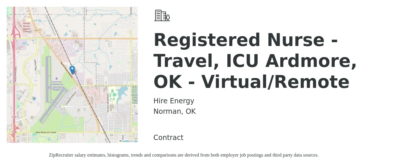 Hire Energy job posting for a Registered Nurse - Travel, ICU Ardmore, OK - Virtual/Remote in Norman, OK with a salary of $1,710 to $2,410 Weekly with a map of Norman location.