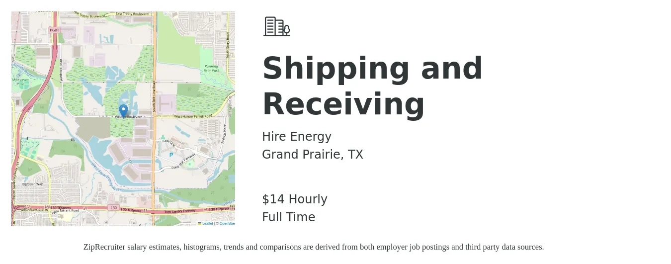 Hire Energy job posting for a Shipping and Receiving in Grand Prairie, TX with a salary of $15 Hourly with a map of Grand Prairie location.