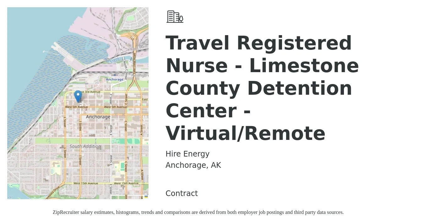 Hire Energy job posting for a Travel Registered Nurse - Limestone County Detention Center - Virtual/Remote in Anchorage, AK with a salary of $1,990 to $2,870 Weekly with a map of Anchorage location.