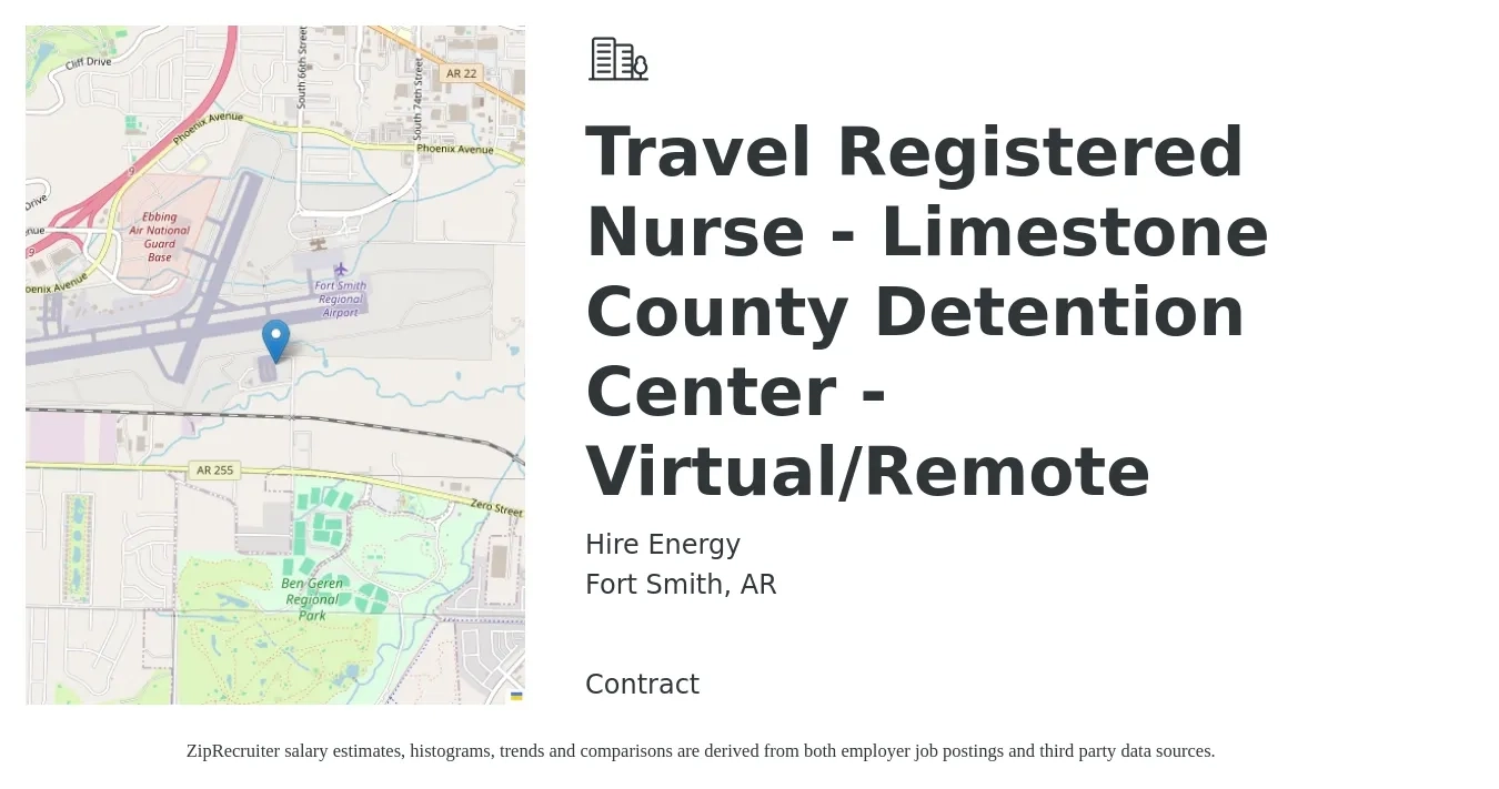 Hire Energy job posting for a Travel Registered Nurse - Limestone County Detention Center - Virtual/Remote in Fort Smith, AR with a salary of $1,880 to $2,710 Weekly with a map of Fort Smith location.