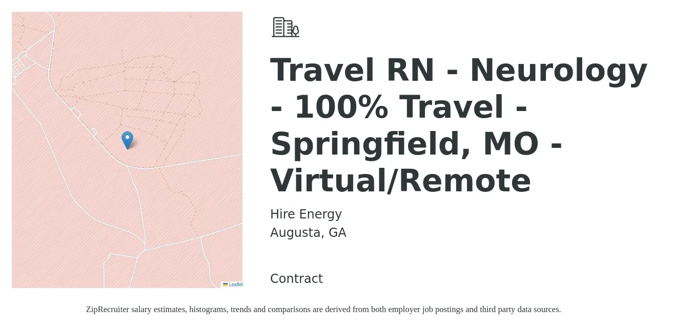 Hire Energy job posting for a Travel RN - Neurology - 100% Travel - Springfield, MO - Virtual/Remote in Augusta, GA with a salary of $1,960 to $2,690 Weekly with a map of Augusta location.