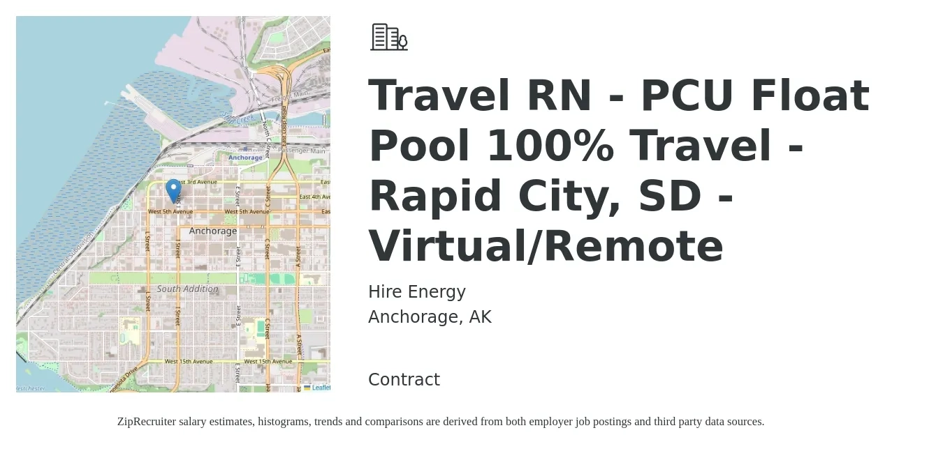 Hire Energy job posting for a Travel RN - PCU Float Pool 100% Travel - Rapid City, SD - Virtual/Remote in Anchorage, AK with a salary of $2,080 to $2,820 Weekly with a map of Anchorage location.