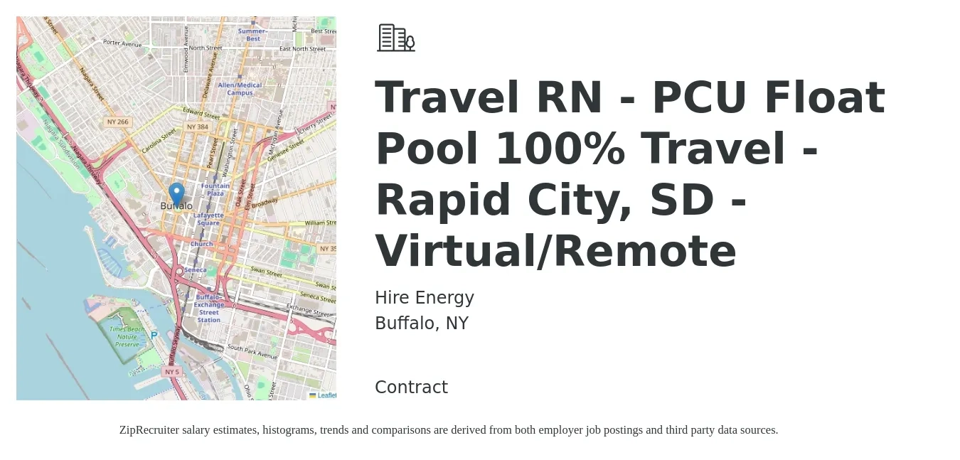 Hire Energy job posting for a Travel RN - PCU Float Pool 100% Travel - Rapid City, SD - Virtual/Remote in Buffalo, NY with a salary of $1,980 to $2,670 Weekly with a map of Buffalo location.