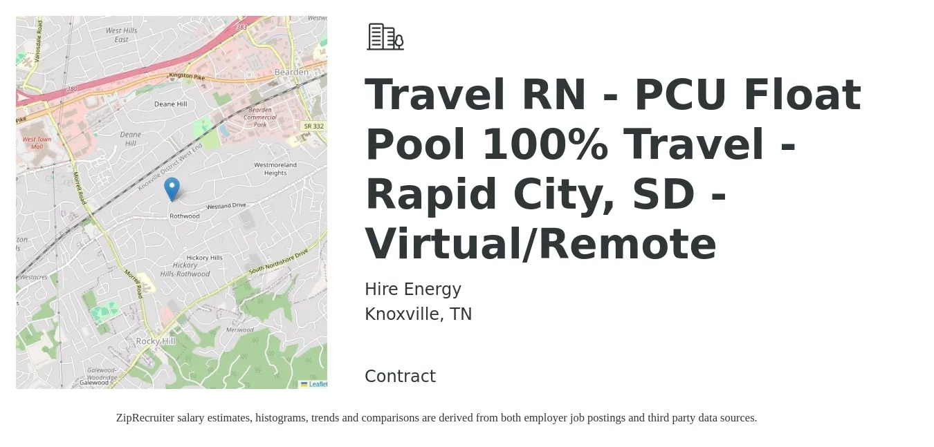 Hire Energy job posting for a Travel RN - PCU Float Pool 100% Travel - Rapid City, SD - Virtual/Remote in Knoxville, TN with a salary of $1,950 to $2,630 Weekly with a map of Knoxville location.