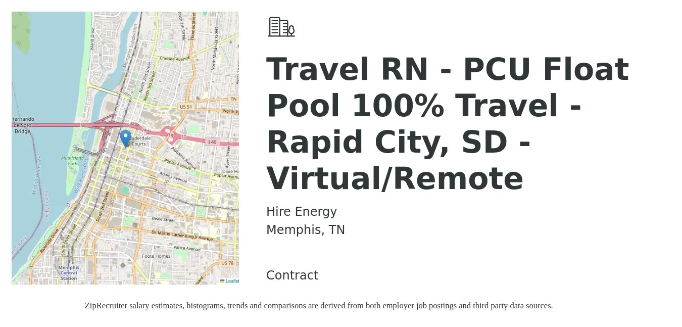Hire Energy job posting for a Travel RN - PCU Float Pool 100% Travel - Rapid City, SD - Virtual/Remote in Memphis, TN with a salary of $1,980 to $2,680 Weekly with a map of Memphis location.