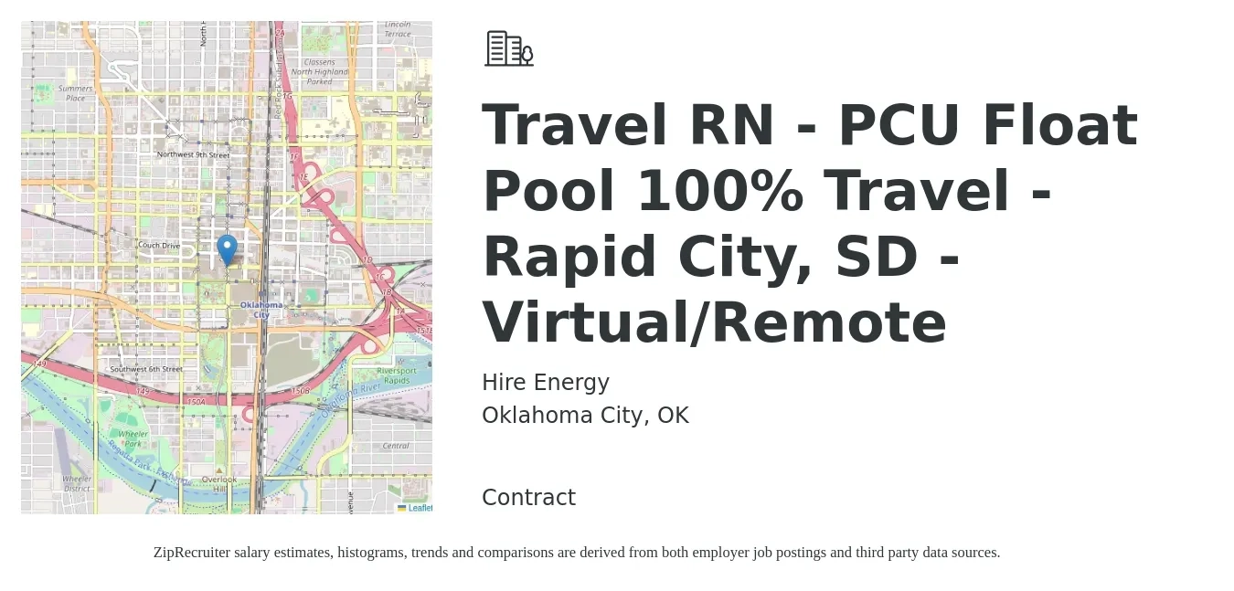 Hire Energy job posting for a Travel RN - PCU Float Pool 100% Travel - Rapid City, SD - Virtual/Remote in Oklahoma City, OK with a salary of $1,900 to $2,560 Weekly with a map of Oklahoma City location.