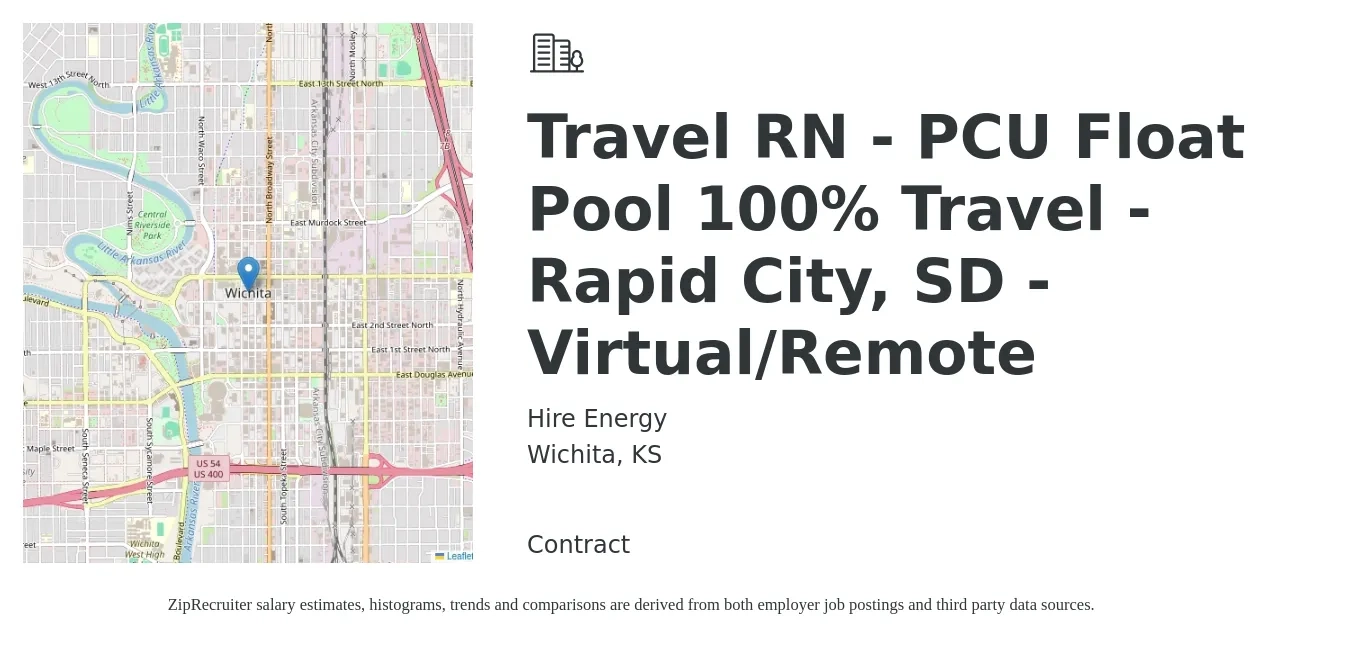 Hire Energy job posting for a Travel RN - PCU Float Pool 100% Travel - Rapid City, SD - Virtual/Remote in Wichita, KS with a salary of $1,820 to $2,470 Weekly with a map of Wichita location.