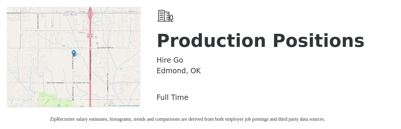 Hire Go job posting for a Production Positions in Edmond, OK with a salary of $15 to $16 Hourly with a map of Edmond location.
