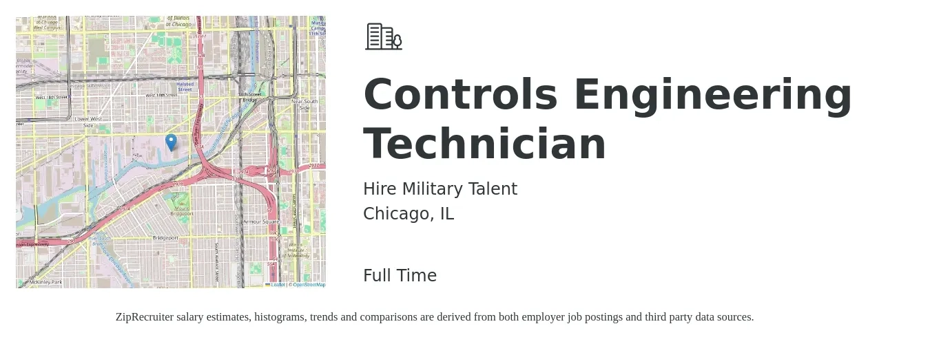 Hire Military Talent job posting for a Controls Engineering Technician in Chicago, IL with a salary of $31 to $41 Hourly with a map of Chicago location.