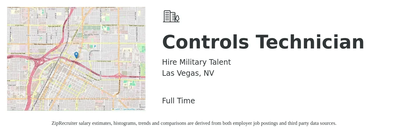 Hire Military Talent job posting for a Controls Technician in Las Vegas, NV with a salary of $29 to $38 Hourly with a map of Las Vegas location.