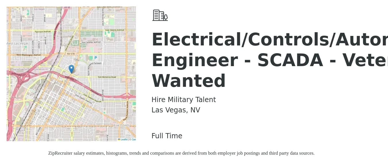 Hire Military Talent job posting for a Electrical/Controls/Automation Engineer - SCADA - Veteran Wanted in Las Vegas, NV with a salary of $76,400 to $102,200 Yearly with a map of Las Vegas location.