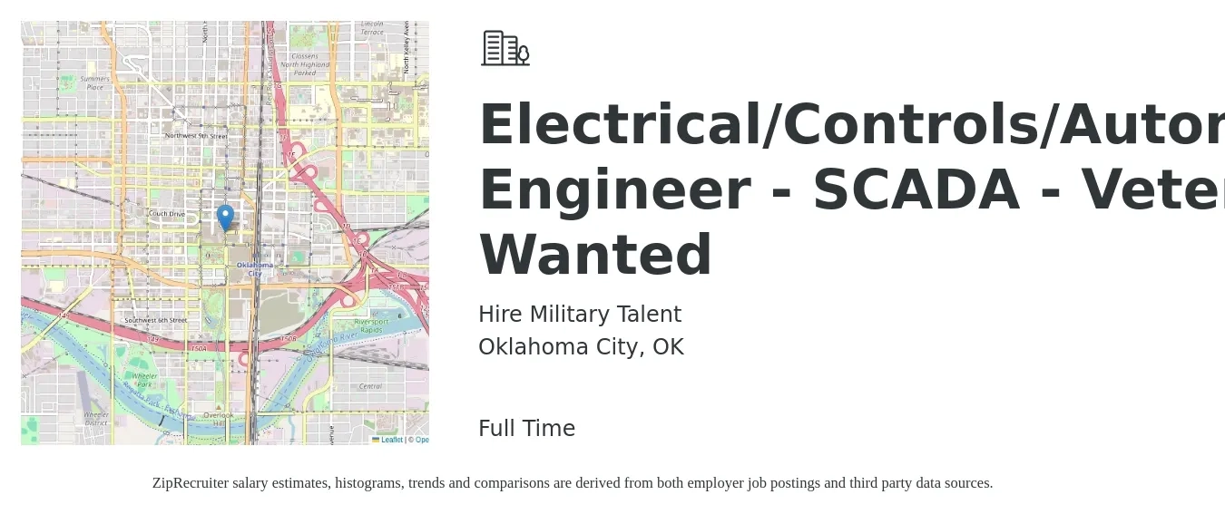 Hire Military Talent job posting for a Electrical/Controls/Automation Engineer - SCADA - Veteran Wanted in Oklahoma City, OK with a salary of $74,300 to $99,400 Yearly with a map of Oklahoma City location.