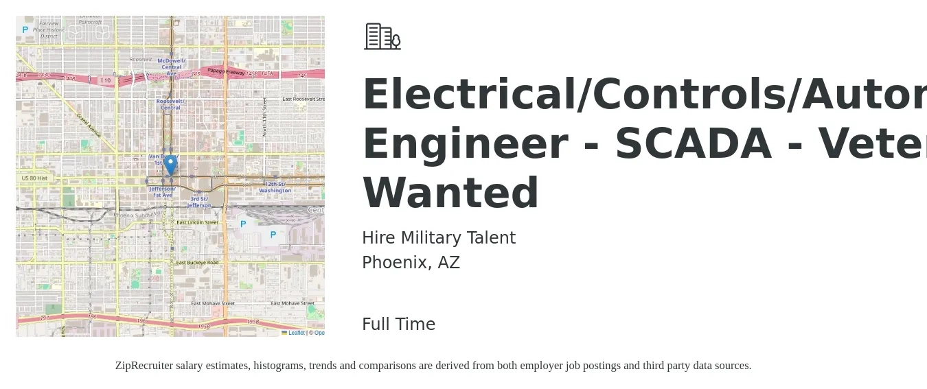 Hire Military Talent job posting for a Electrical/Controls/Automation Engineer - SCADA - Veteran Wanted in Phoenix, AZ with a salary of $79,400 to $106,200 Yearly with a map of Phoenix location.