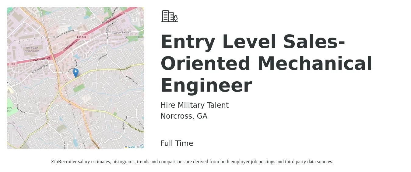 Hire Military Talent job posting for a Entry Level Sales-Oriented Mechanical Engineer in Norcross, GA with a salary of $26 to $36 Hourly with a map of Norcross location.