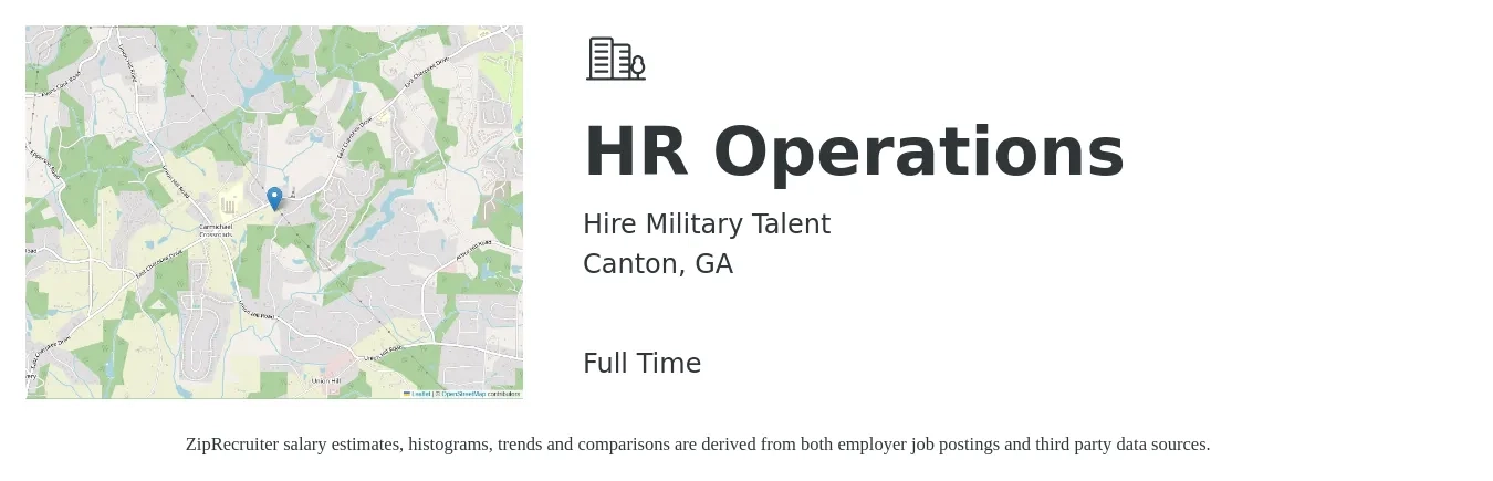 Hire Military Talent job posting for a HR Operations in Canton, GA with a salary of $47,200 to $93,000 Yearly with a map of Canton location.