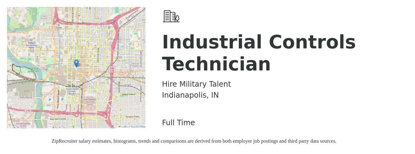 Hire Military Talent job posting for a Industrial Controls Technician in Indianapolis, IN with a salary of $27 to $36 Hourly with a map of Indianapolis location.