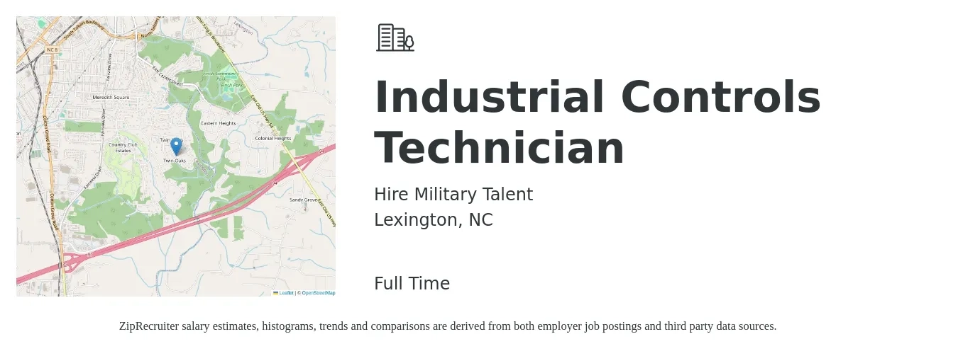 Hire Military Talent job posting for a Industrial Controls Technician in Lexington, NC with a salary of $26 to $34 Hourly with a map of Lexington location.
