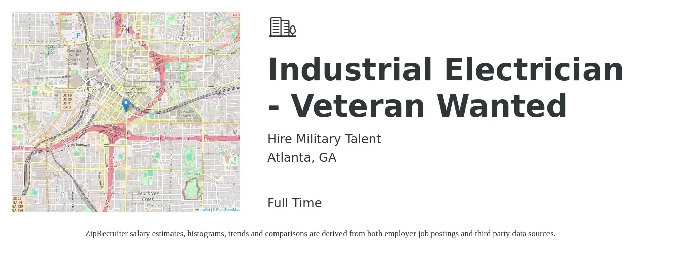Hire Military Talent job posting for a Industrial Electrician - Veteran Wanted in Atlanta, GA with a salary of $26 to $33 Hourly with a map of Atlanta location.