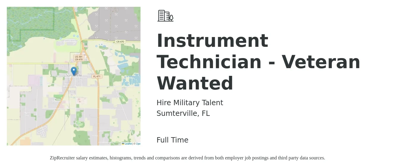 Hire Military Talent job posting for a Instrument Technician - Veteran Wanted in Sumterville, FL with a salary of $24 to $37 Hourly with a map of Sumterville location.