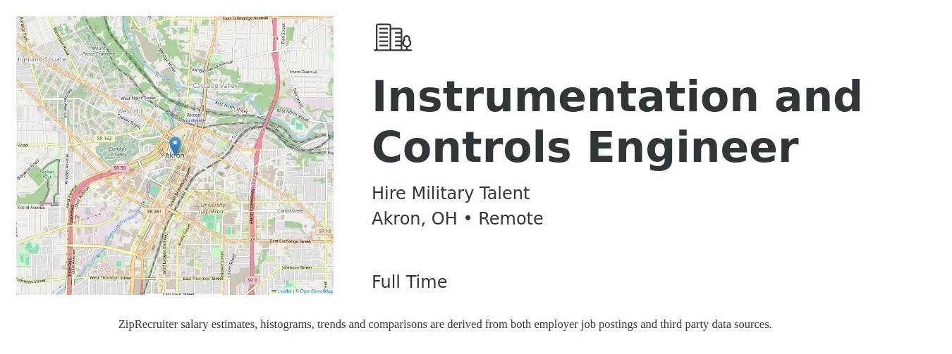 Hire Military Talent job posting for a Instrumentation and Controls Engineer in Akron, OH with a salary of $42 to $62 Hourly with a map of Akron location.
