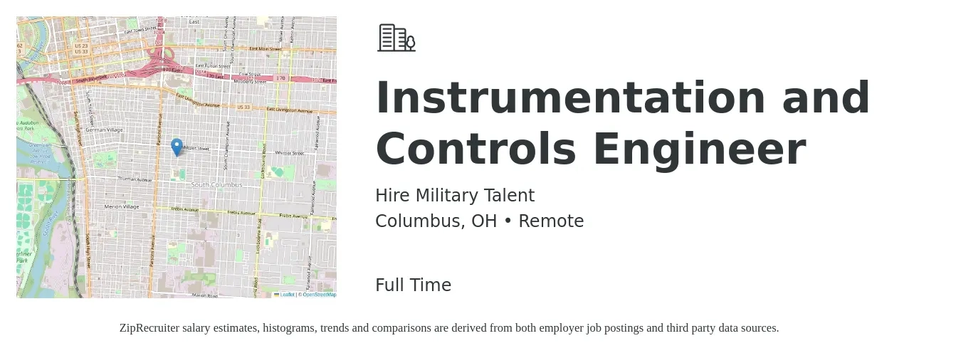 Hire Military Talent job posting for a Instrumentation and Controls Engineer in Columbus, OH with a salary of $43 to $62 Hourly with a map of Columbus location.