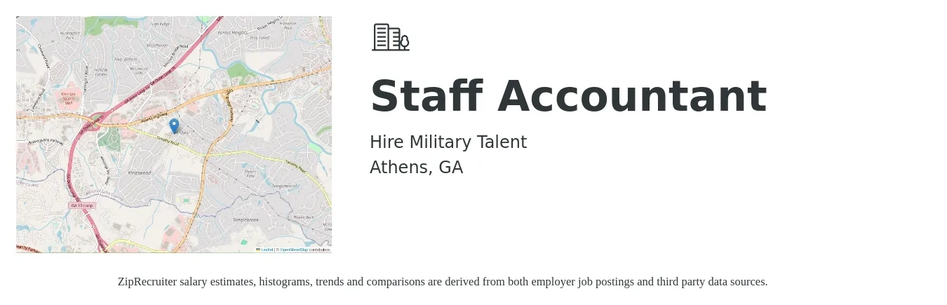 Hire Military Talent job posting for a Staff Accountant in Athens, GA with a salary of $53,100 to $70,000 Yearly with a map of Athens location.