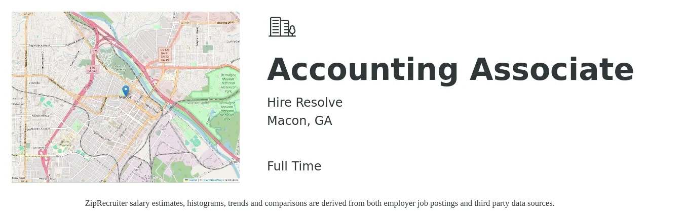 Hire Resolve job posting for a Accounting Associate in Macon, GA with a salary of $20 to $28 Hourly with a map of Macon location.