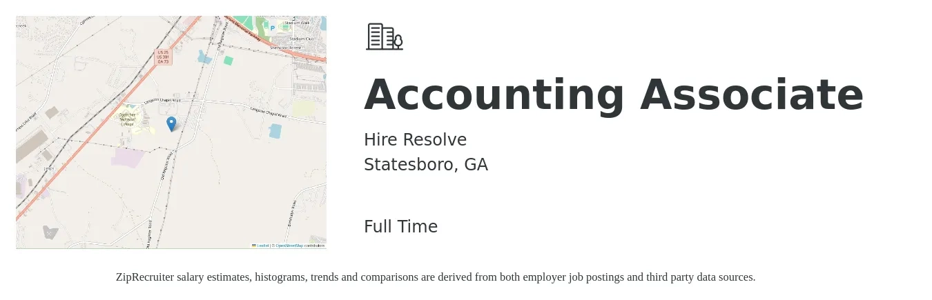 Hire Resolve job posting for a Accounting Associate in Statesboro, GA with a salary of $17 to $24 Hourly with a map of Statesboro location.