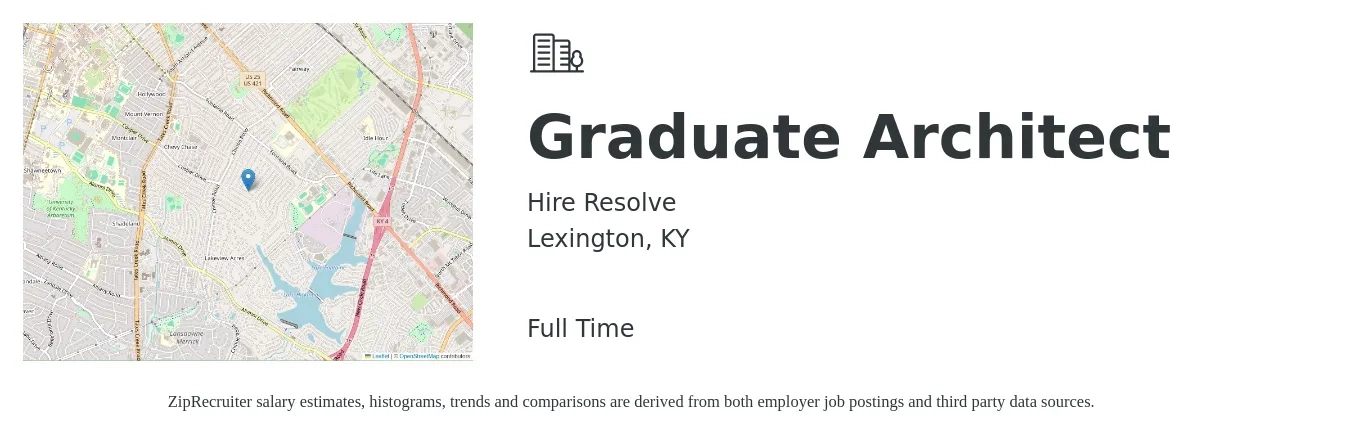 Hire Resolve job posting for a Graduate Architect in Lexington, KY with a salary of $90,400 to $165,000 Yearly with a map of Lexington location.