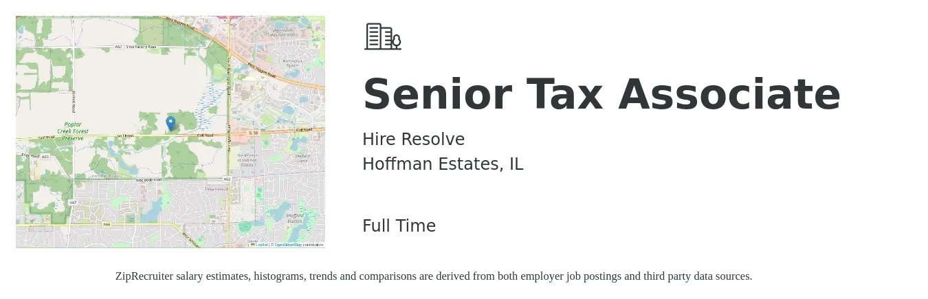 Hire Resolve job posting for a Senior Tax Associate in Hoffman Estates, IL with a salary of $75,000 Yearly with a map of Hoffman Estates location.