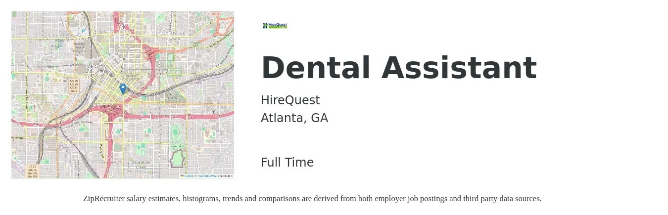 HireQuest job posting for a Dental Assistant in Atlanta, GA with a salary of $18 to $23 Hourly with a map of Atlanta location.