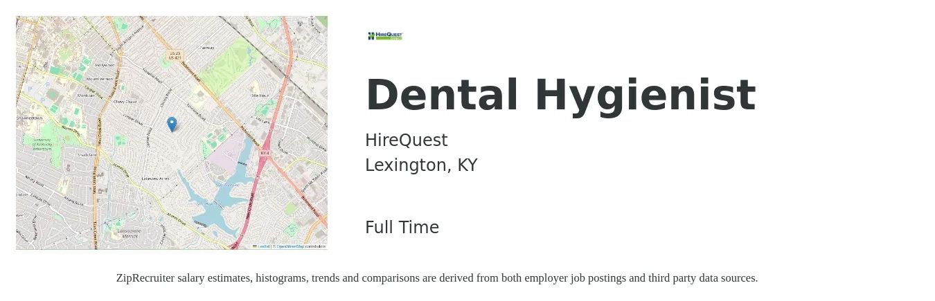 HireQuest job posting for a Dental Hygienist in Lexington, KY with a salary of $38 to $49 Hourly with a map of Lexington location.