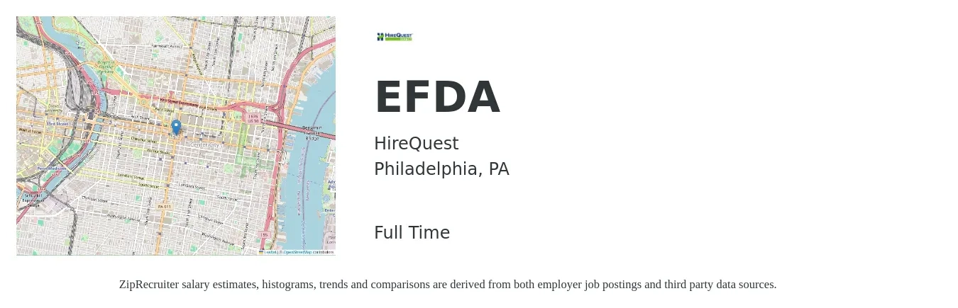 HireQuest job posting for a EFDA in Philadelphia, PA with a salary of $19 to $24 Hourly with a map of Philadelphia location.