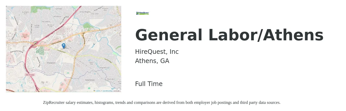 HireQuest, Inc job posting for a General Labor/Athens in Athens, GA with a salary of $16 to $19 Hourly with a map of Athens location.