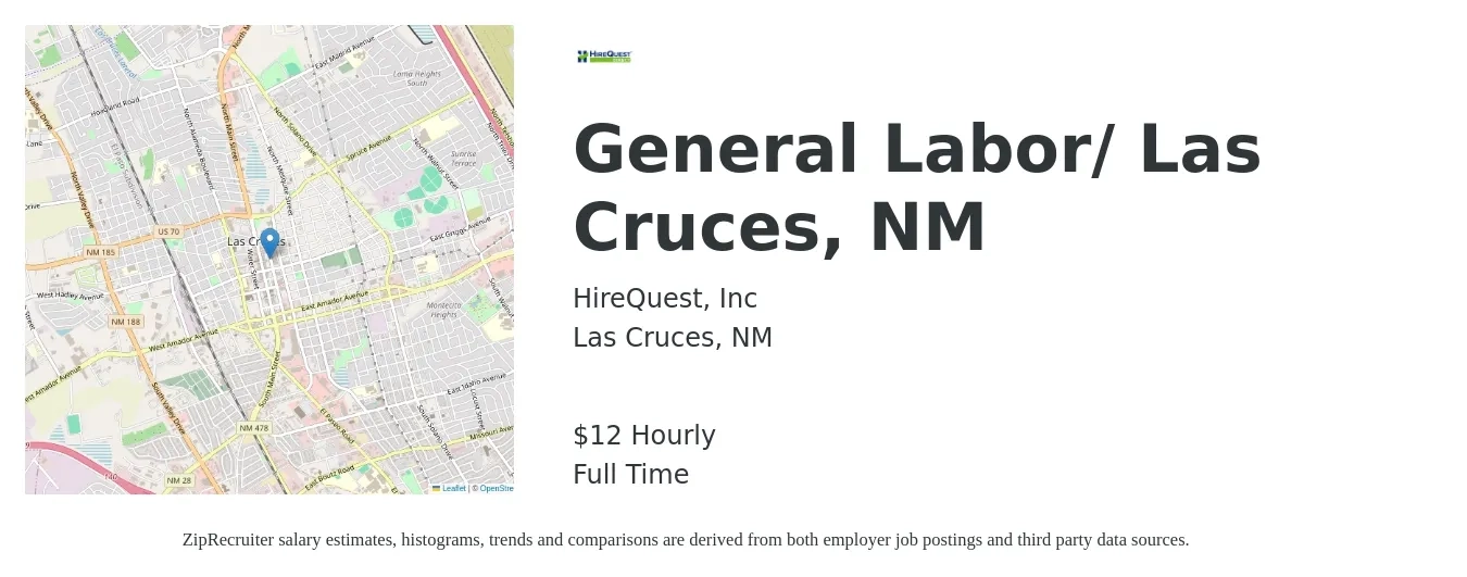 HireQuest, Inc job posting for a General Labor/ Las Cruces, NM in Las Cruces, NM with a salary of $13 Hourly with a map of Las Cruces location.