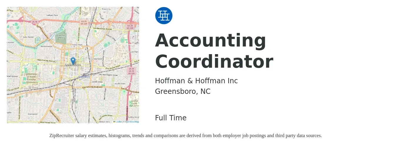 Hoffman & Hoffman Inc job posting for a Accounting Coordinator in Greensboro, NC with a salary of $21 to $27 Hourly with a map of Greensboro location.