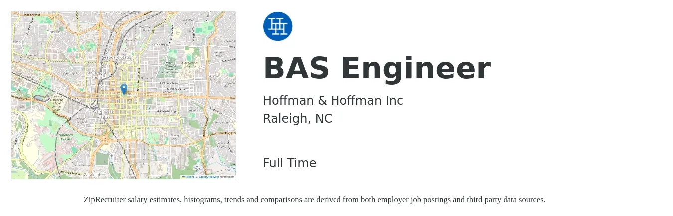 Hoffman & Hoffman Inc job posting for a BAS Engineer in Raleigh, NC with a salary of $26 to $37 Hourly with a map of Raleigh location.