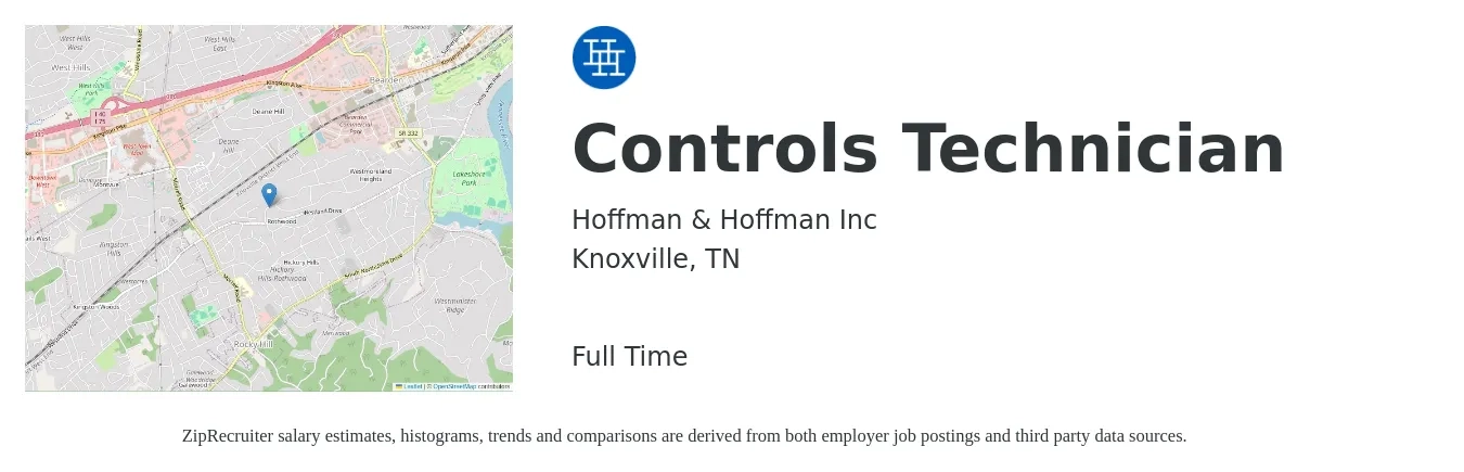 Hoffman & Hoffman Inc job posting for a Controls Technician in Knoxville, TN with a salary of $25 to $32 Hourly with a map of Knoxville location.
