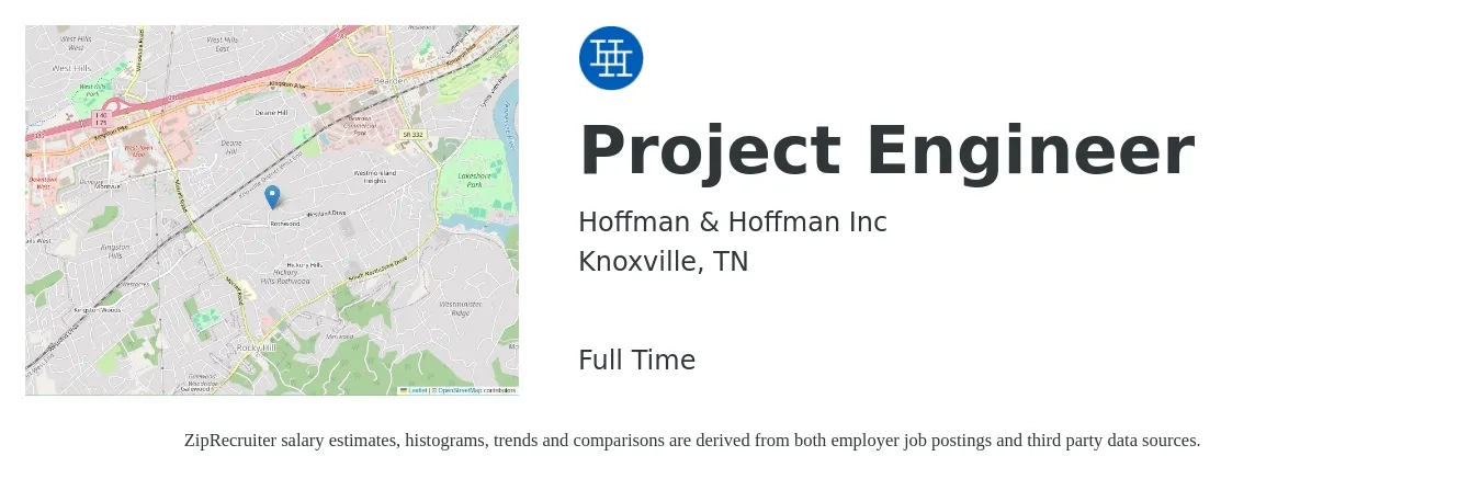 Hoffman & Hoffman Inc job posting for a Project Engineer in Knoxville, TN with a salary of $61,000 to $85,300 Yearly with a map of Knoxville location.