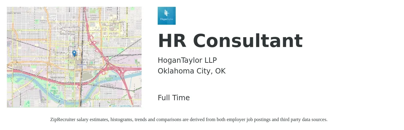 HoganTaylor LLP job posting for a HR Consultant in Oklahoma City, OK with a salary of $54,000 to $91,000 Yearly with a map of Oklahoma City location.