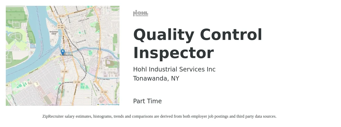 Hohl Industrial Services Inc job posting for a Quality Control Inspector in Tonawanda, NY with a salary of $20 to $30 Hourly with a map of Tonawanda location.