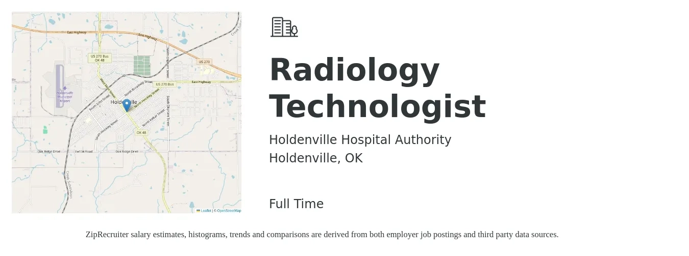 Holdenville Hospital Authority job posting for a Radiology Technologist in Holdenville, OK with a salary of $1,050 to $2,180 Weekly with a map of Holdenville location.