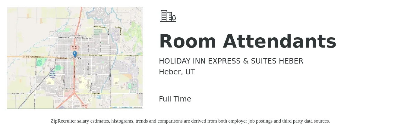 HOLIDAY INN EXPRESS & SUITES HEBER job posting for a Room Attendants in Heber, UT with a salary of $14 to $16 Hourly with a map of Heber location.