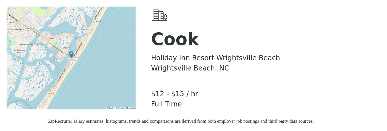 Holiday Inn Resort Wrightsville Beach job posting for a Cook in Wrightsville Beach, NC with a salary of $13 to $16 Hourly with a map of Wrightsville Beach location.