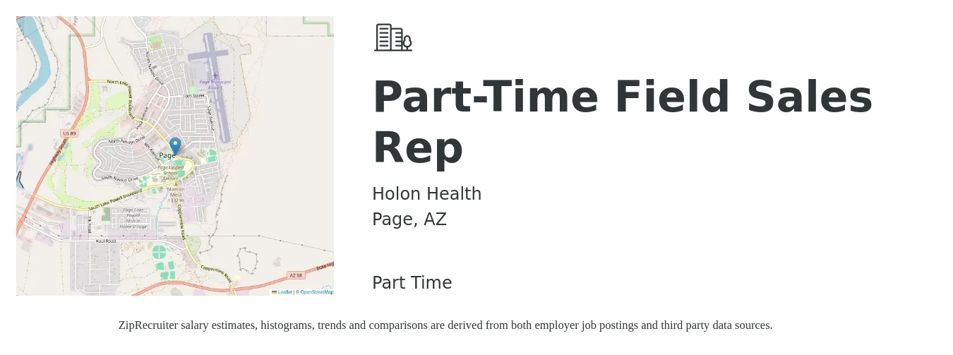 Holon Health job posting for a Part-Time Field Sales Rep in Page, AZ with a salary of $19 to $26 Hourly with a map of Page location.
