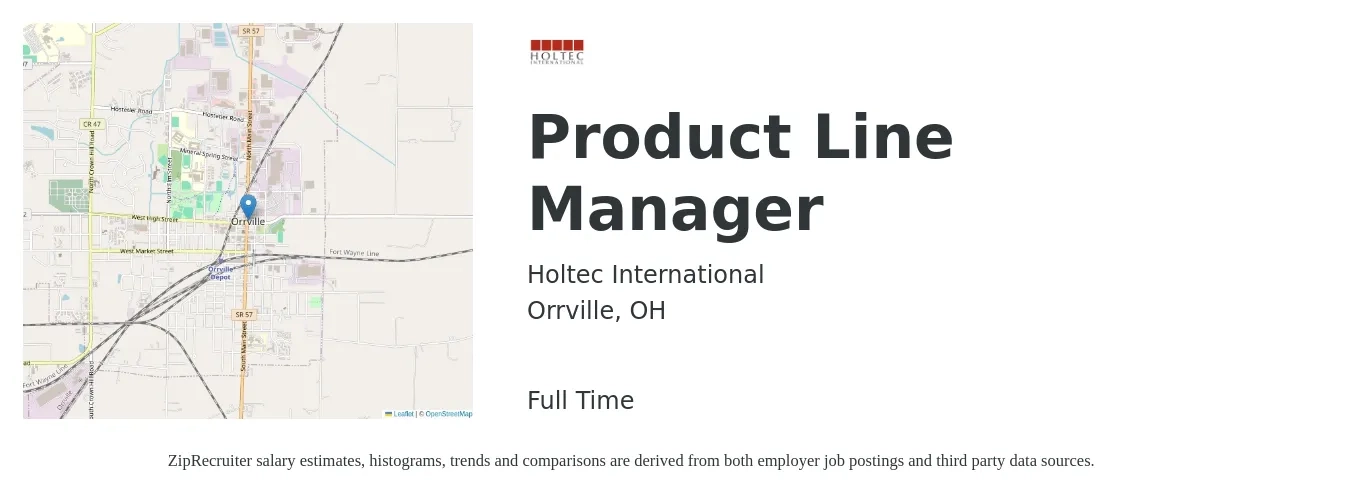 Holtec International job posting for a Product Line Manager in Orrville, OH with a salary of $83,000 to $126,100 Yearly with a map of Orrville location.