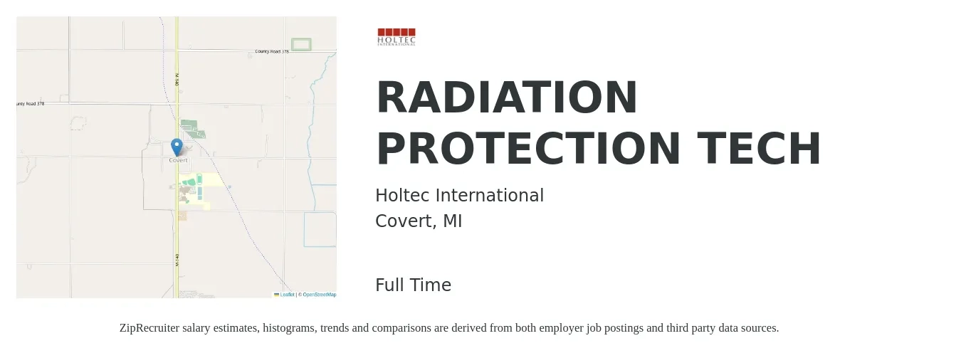 Holtec International job posting for a RADIATION PROTECTION TECH in Covert, MI with a salary of $39 to $51 Hourly with a map of Covert location.