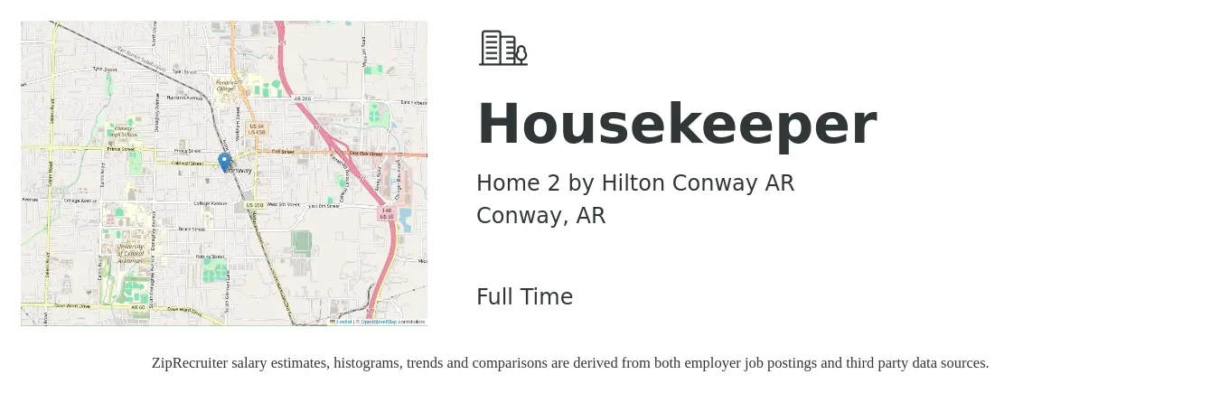 Home 2 by Hilton Conway AR job posting for a Housekeeper in Conway, AR with a salary of $12 to $16 Hourly with a map of Conway location.